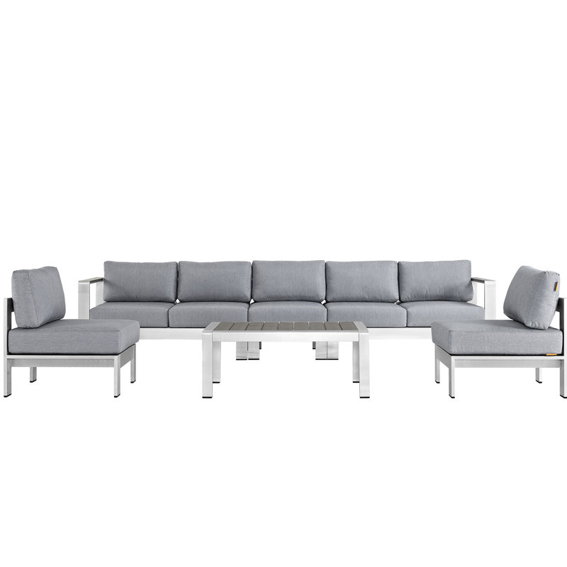 Ensemble de canapé modulaire d'extérieur en aluminium 6 pièces Shore, Gris