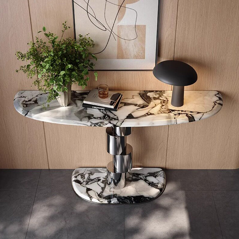 Console de style italien en pierre frittée., H 33,4 po x l 47,2 po x P 14,9 po