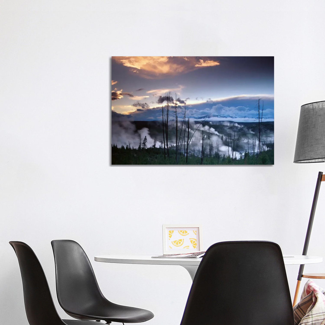 Norris Geyser Basin With Steam Plumes From Geysers, Yellowstone National Park, Wyoming by Tim Fitzharris - Wrapped Canvas Print