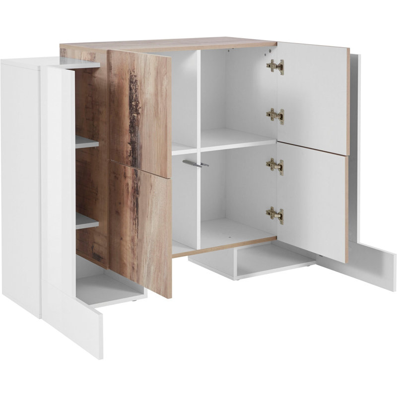 Beza 130cm Sideboard, Glossy White/Maple