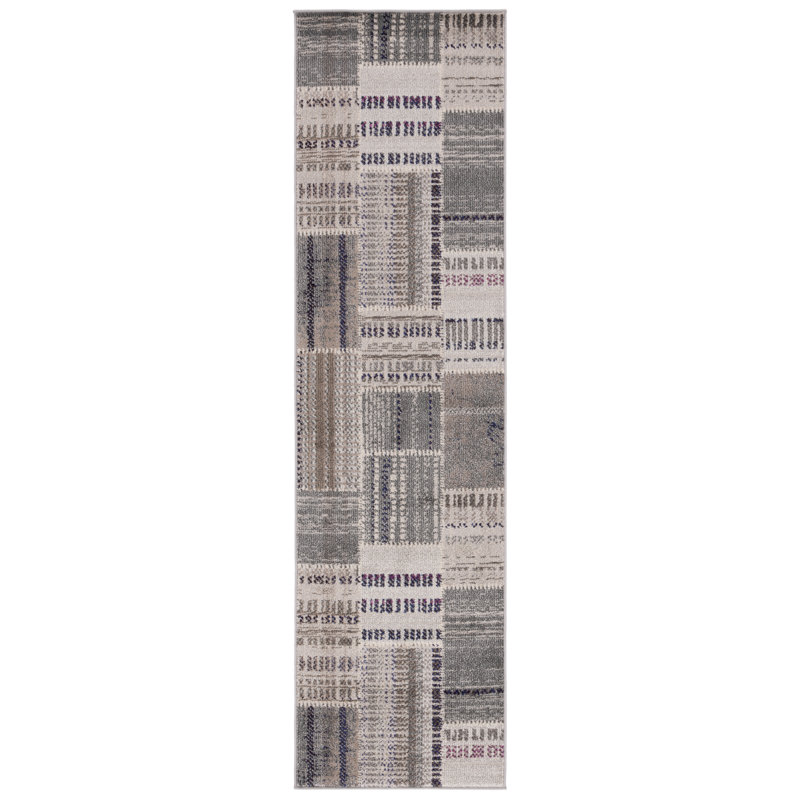 Tapis gris à motif géométrique Tucker, Tapis de couloir 2 pi 2 po x 8 pi
