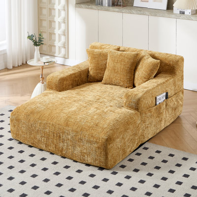     Chenille Chaise Lounge Chair Indoor,Single Sleeper Sofa Chair with Pillows,Comfy Compression Sofa Bed for Livingroom,Bedroom,No Assembly Required-Yellow