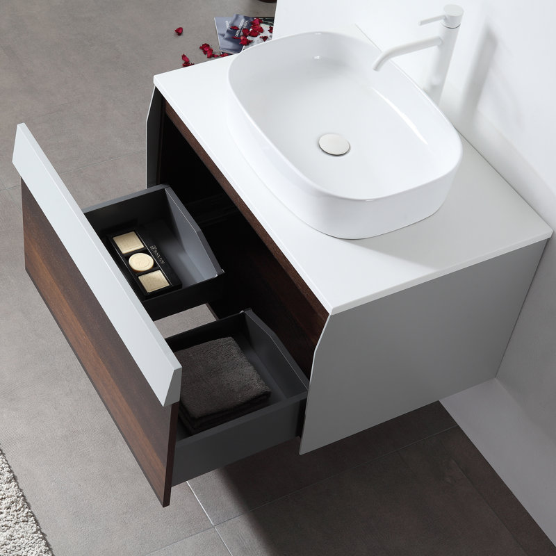 Ronda 30'' W Single Wall-Mounted Vanity, Smoke Gray/Dark Brown
