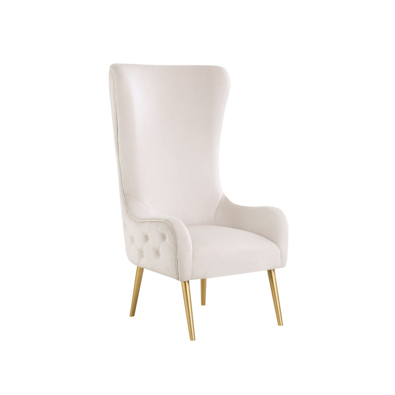 Marjorie High Back Velvet Arm Chair , Cream Velvet
