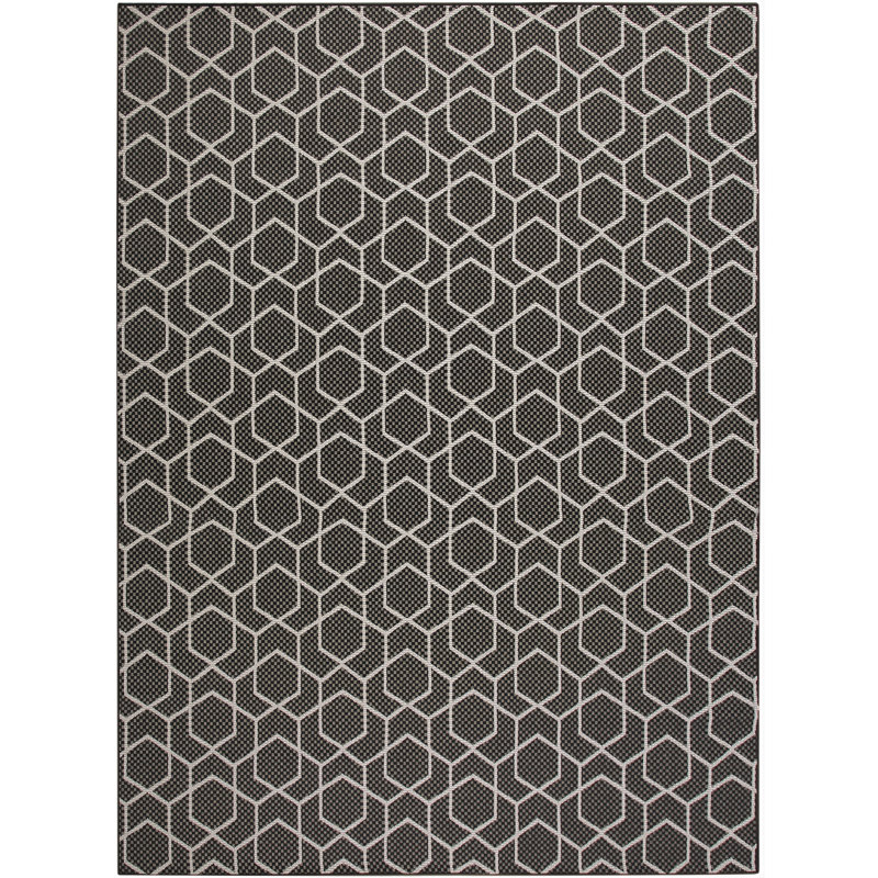 Tapis intérieur / extérieur moderne Reidy, Rectangulaire 8 pi x 10 pi, Noir