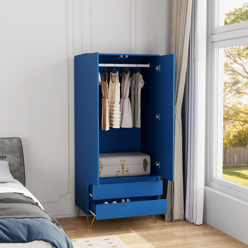 Almaas 2 Door Wardrobe, 186cm H x 81.5cm W x 53cm D, Blue