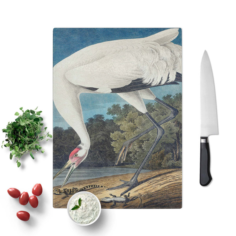 Glass Hooping Crane Bird by John James Audubon Chopping Board, 28.5 cm W x 20 cm L