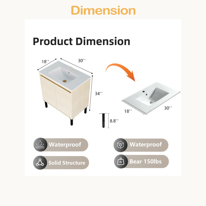 30 Inch Bathroom Vanity With Sink, Floor - Standing Structure For Stability, Soft - Closing Drawers For Noiseless Operation