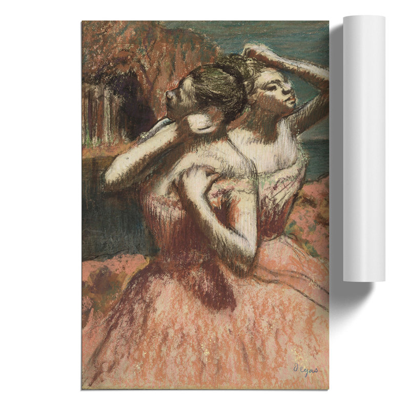 Two Ballet Ballerina Dancers in Pink by Edgar Degas - Frameless Print, 30cm H x 21cm W x 0.1cm D