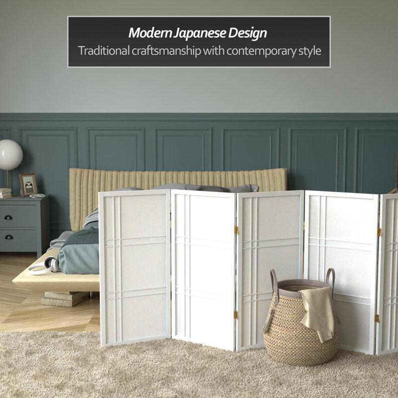 Keitez 3 ft. H Short Folding Shoji Screen, 6, White