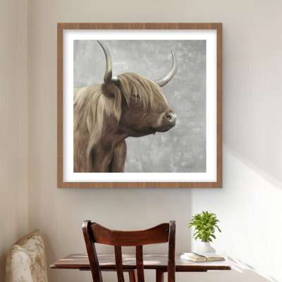 Beautiful desaturated highland cattle - Blue framed print