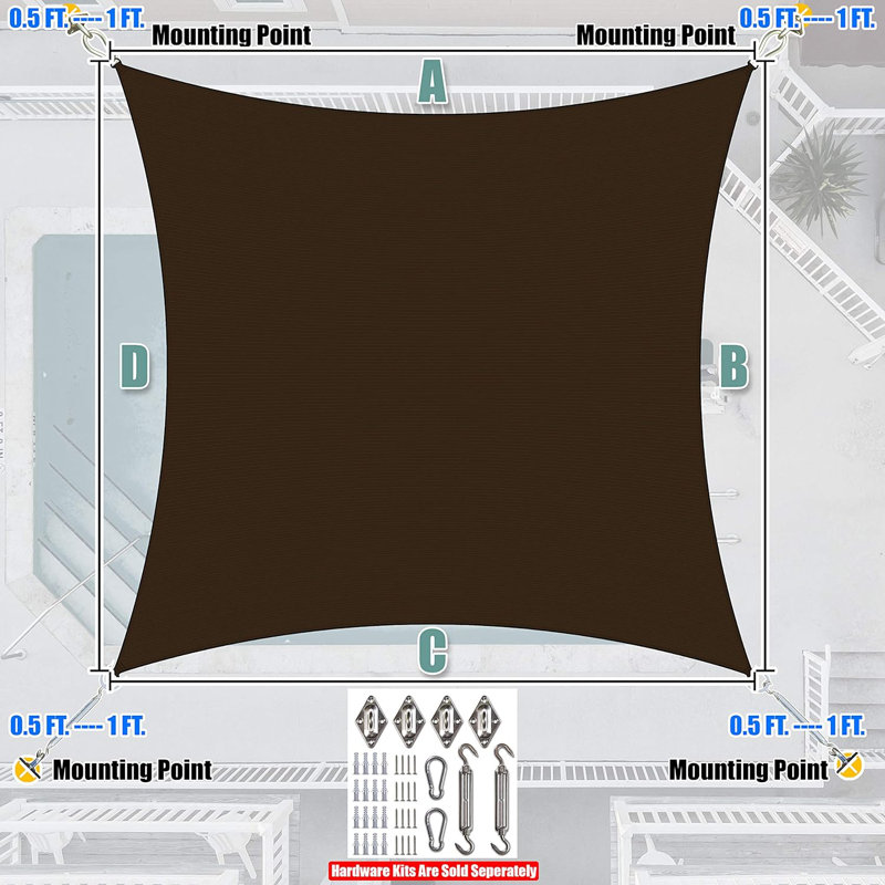 14 ft. x 20 ft. Brown Rectangle Sun Shade Sail with Hardware Kit