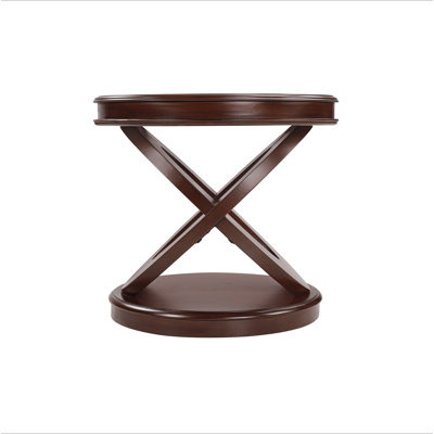 Retro Round Wooden End Table, Sofa Side Table with X-shape Base for Family Dining or Living Room.