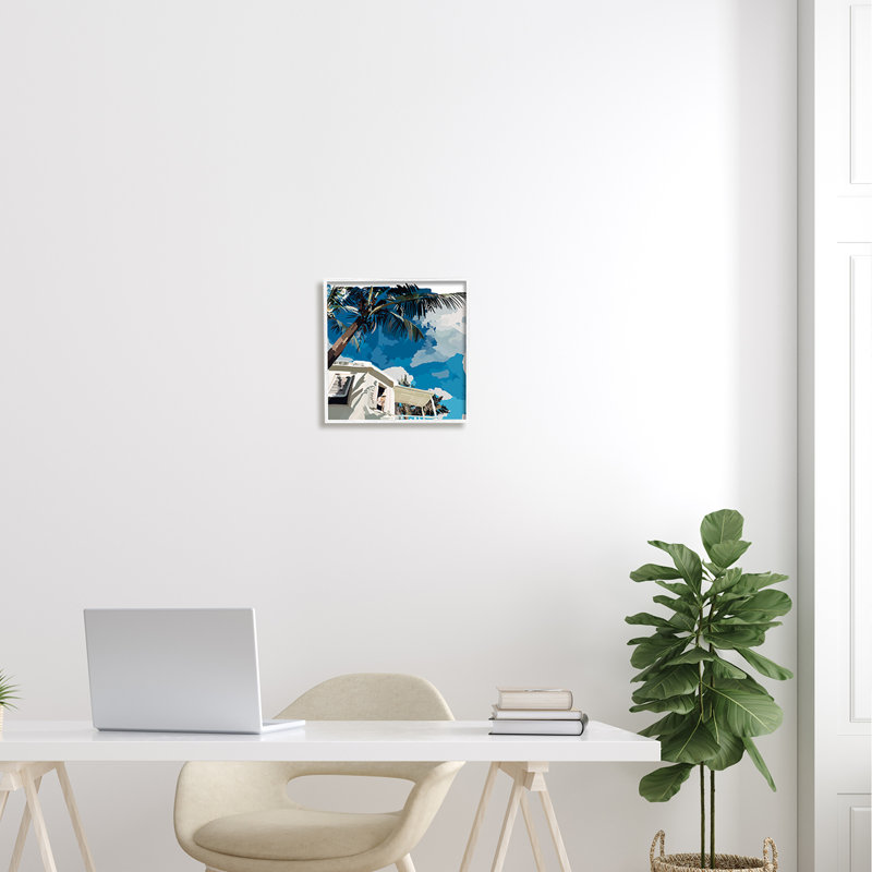 «Tropical Summer Cottage Girl Clear Blue Sky - Floater Frame», impression sur toile, H 12 po x l 12 po x P 1,5 po
