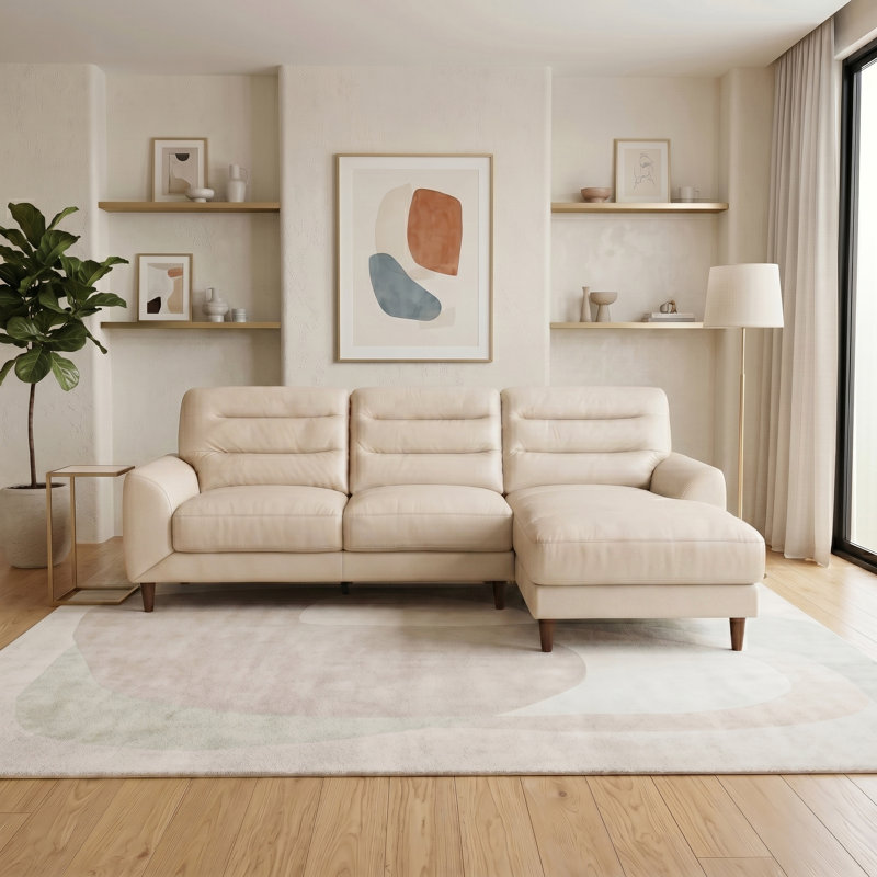 Canapé modulaire en cuir véritable Isbell, Cuir véritable crème / rembourrage en mousse