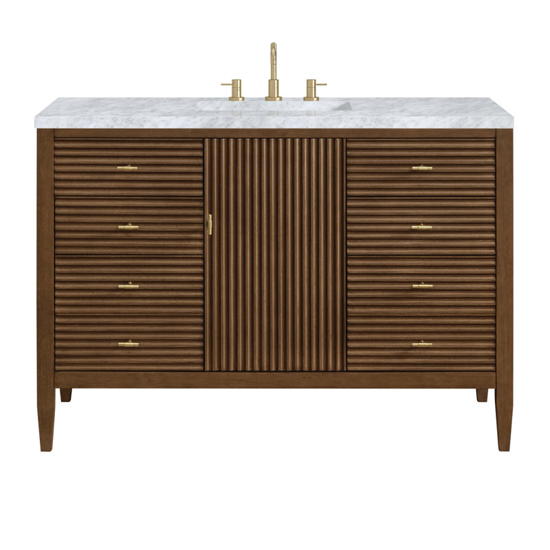 Myrrin 48'' W Single Vanity, Mid-Century Walnut, Carrara White, 8" Widespread