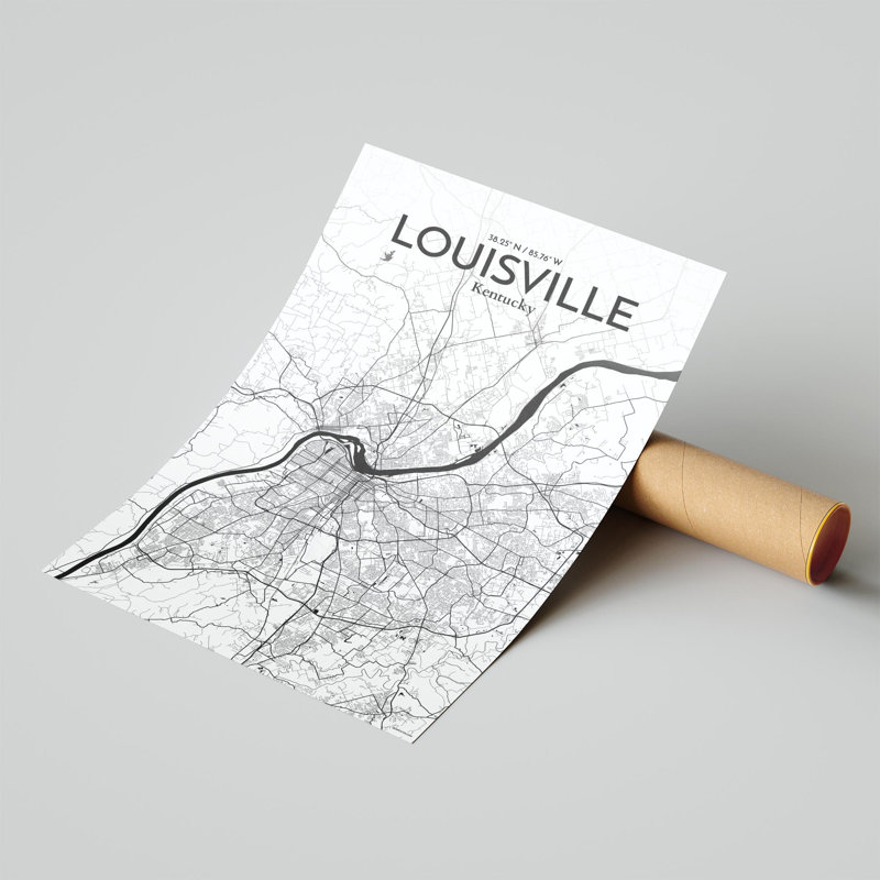 «Louisville City Map», impression, H 17 po x l 11 po, Noir / blanc