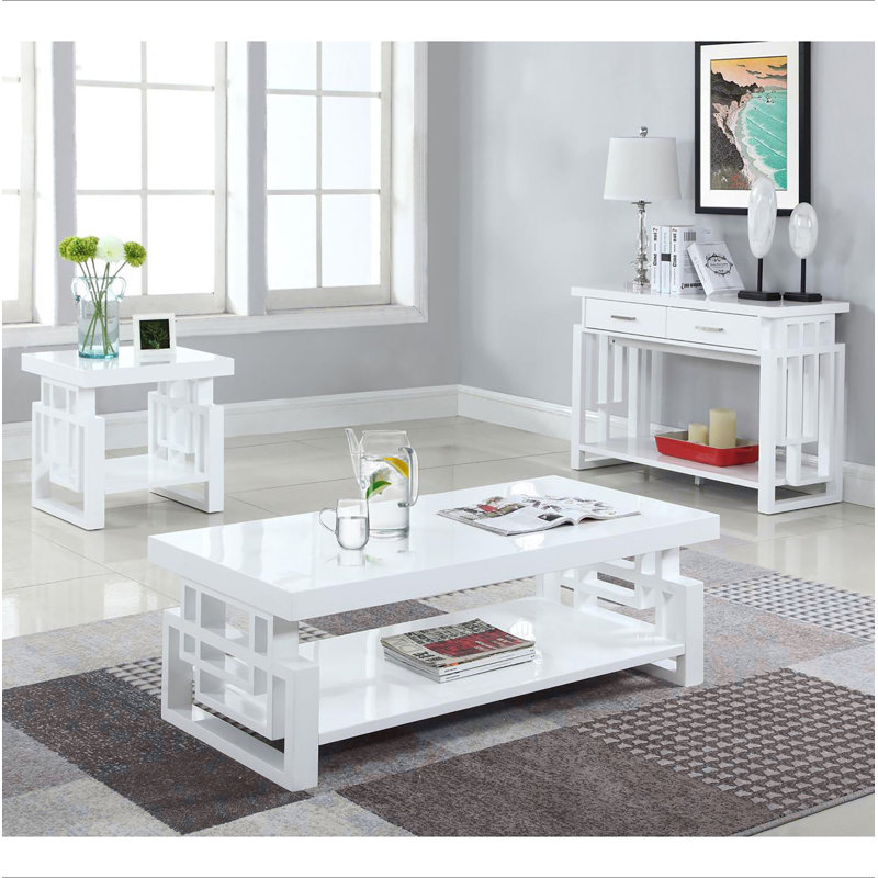 Table de bout rectangulaire haute brillance blanche