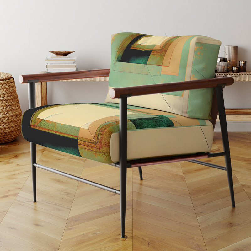 Fauteuil contemporain Impermanence Japanese Vintage Art II, recouvert de velours, beige, Doré