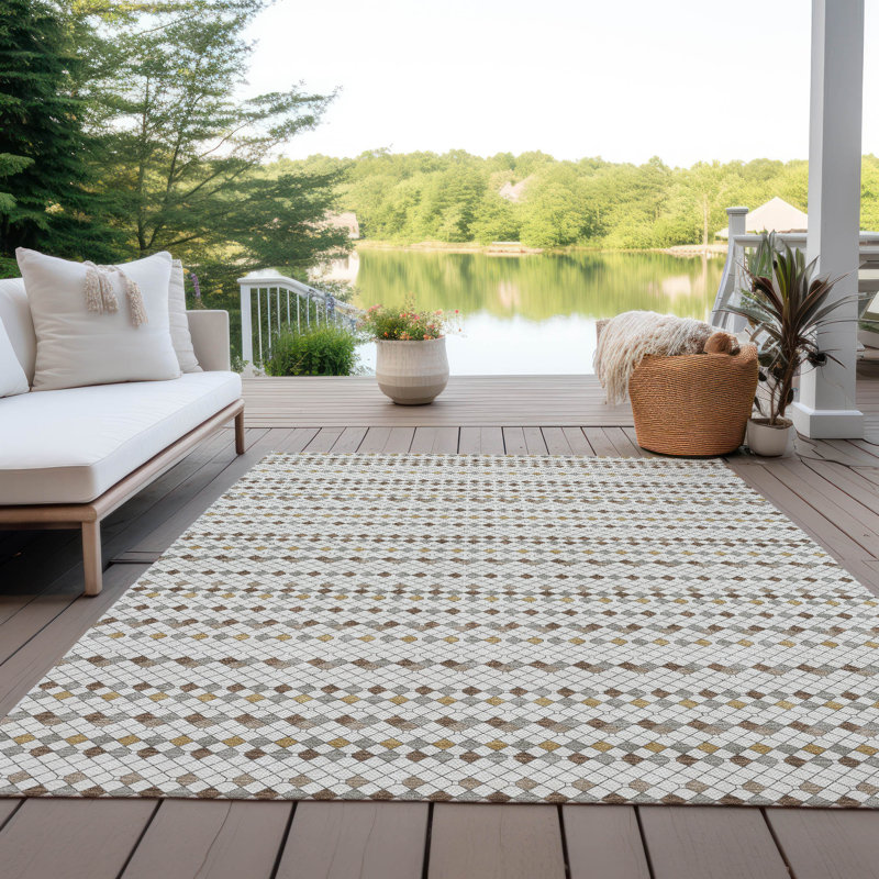 Red and Ivory Stripe Synthetic 10' x 14' Washable Rug