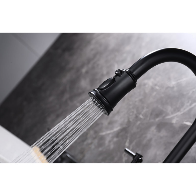 Matte Black Kitchen Faucet With Pull-Down - 360 Rotating, Dual Handle Control, Brass Material, Quiet Aerator Function For Fine Flow Adjustment, 360-Degree Rotating Nozzle,