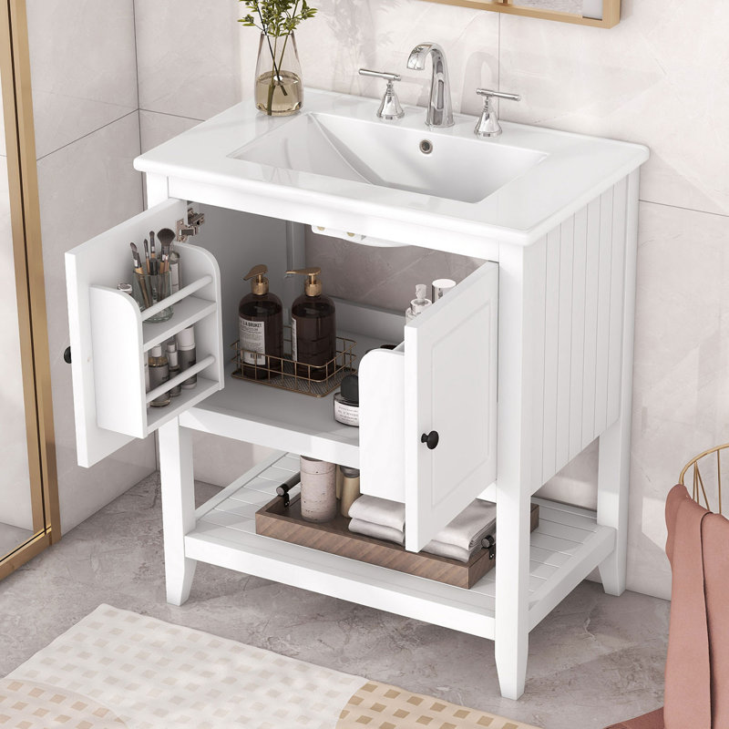 Meuble-lavabo simple 30 po avec comptoir en céramique, Blanc