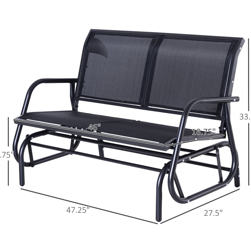 Outdoor Glider Chair , 2 Patio Double Swing Rocking Bench. Powder Coated Steel Frame. Comfortable Sling Fabric. Water-, Quick-Drying, -. Backyard Garden Porch Furniture, Black. 47.86" L X 27.5" W