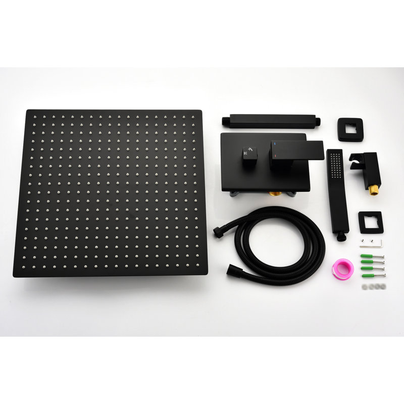 Ceiling Mounted Shower In Matte Black. Brass 16" Head. Simulates Natural Rainfall Touch. Self-cleaning Nozzle Maintains Clean Water Outlet. Aligns With American Standard Pipe. 14.93" X 6.16", 11.84