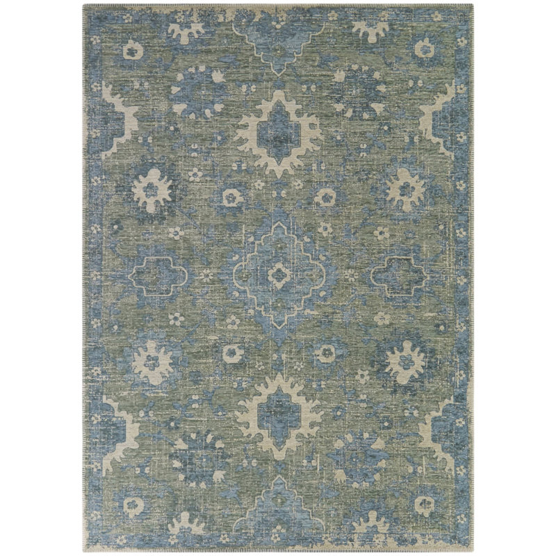 Tapis bleu rectangulaire recyclé tissé à la machine Sarteis, Rectangle 7 pi 10 po x 10 pi