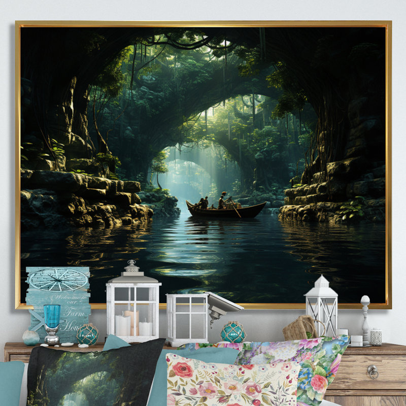 Dominicain Mangrove Mysteries - reproduction sur toile, Cadre flottant doré, H 12 po x l 20 po x P 1 po