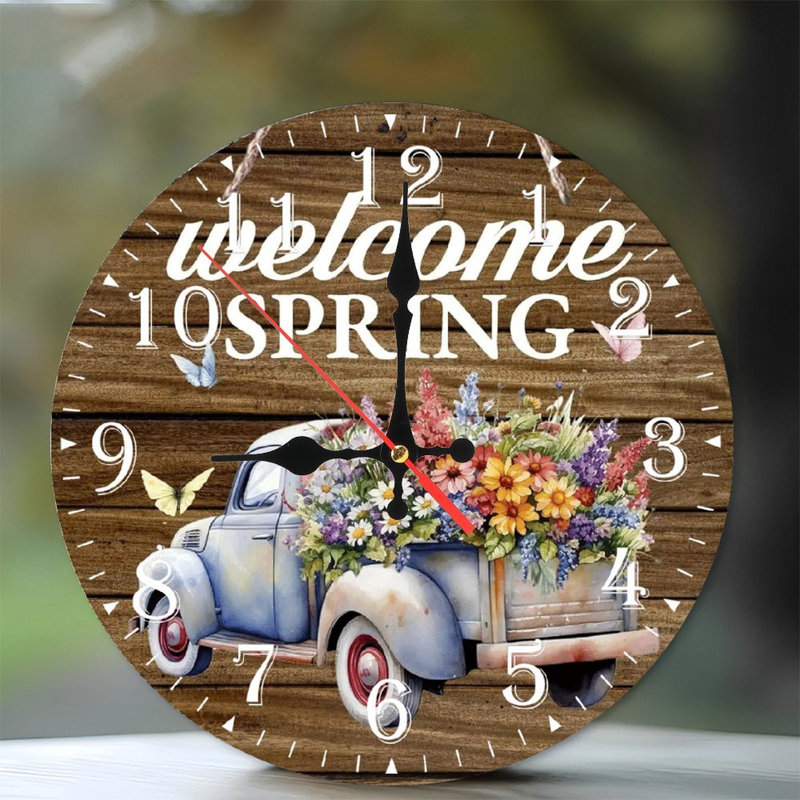 Horloge murale en bois 10 po, mouvement silencieux, à piles (piles AA non incluses), décor artistique, parfait pour les décorations
