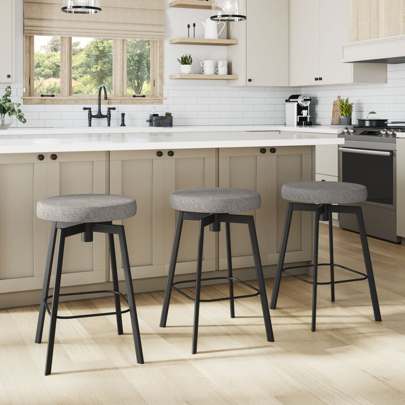 Tabouret de bar et de comptoir pivotant, Tabouret de comptoir (siège d'une hauteur de 26,7, Polyester gris / noir