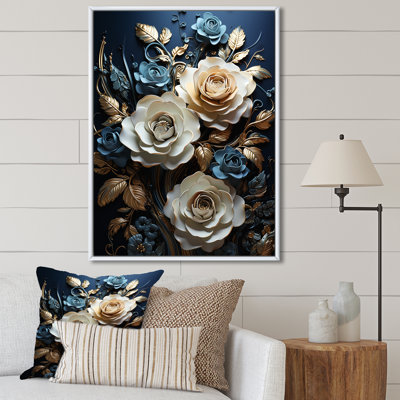 "Blue and White Roses Moonlight Grace III", reproduction d'art sur toile