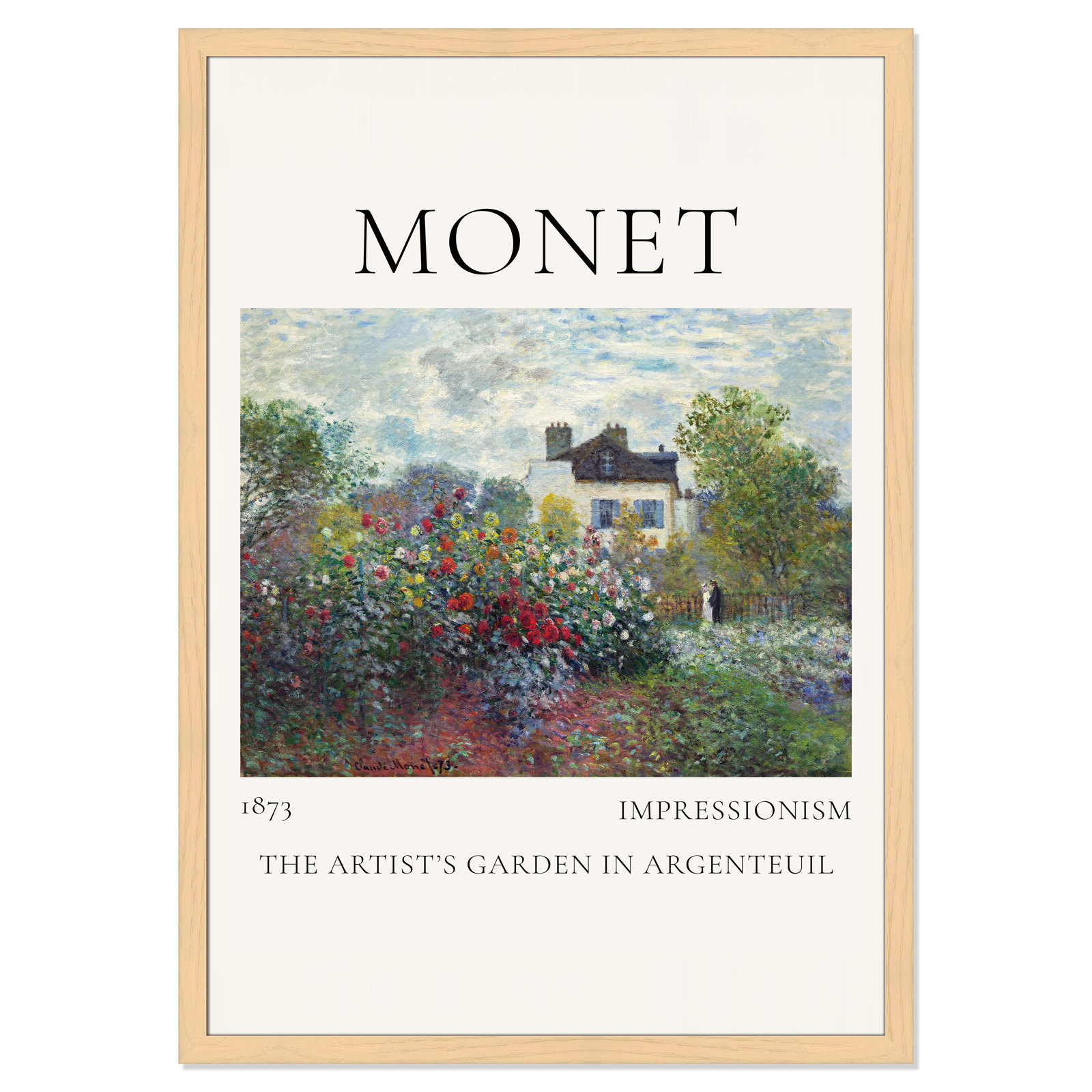 Artists Garden in Argenteuil Print by Claude Monet, No, Natural Single Picture Frame, 55" H x 39" W x 1.25" D