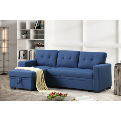 Coin rembourré bleu 3 avec jet, convertible en rangement ou en lit, tissu en lin doux, respirant et confortable, s'adapte bien aux coins de la pièce, 92 po de largeur, 53 po de profondeur, 34,5 po de hauteur, 198,5 lb