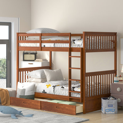 Twintwin Bunk Bed With Storage In Walnut - Functional And Elegant Bedroom Piece Solid Wood Ladders Quality Furniture For Home