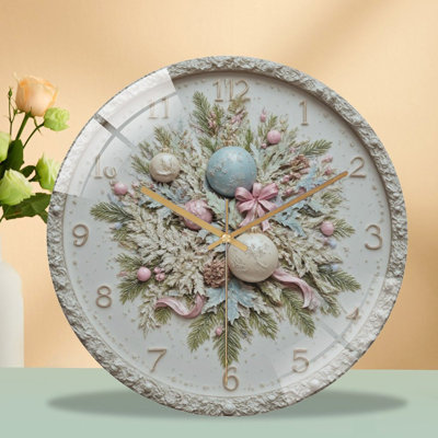Festive-Christmas-Clock-Face-With-Ornaments Art - 12‘’ Modern Glass Wall Clock