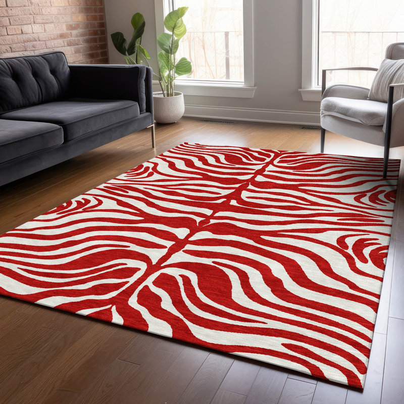 Solstice Red Washable Indoor-Outdoor Rug - , 5' x 7'6"