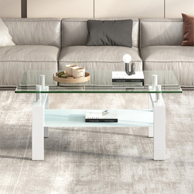 Table basse 2 couches en verre trempé transparent