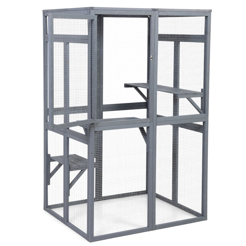 Maison pour chat en bois pour l'extérieur avec plateformes pour le plaisir et la résistance aux intempéries, Gris
