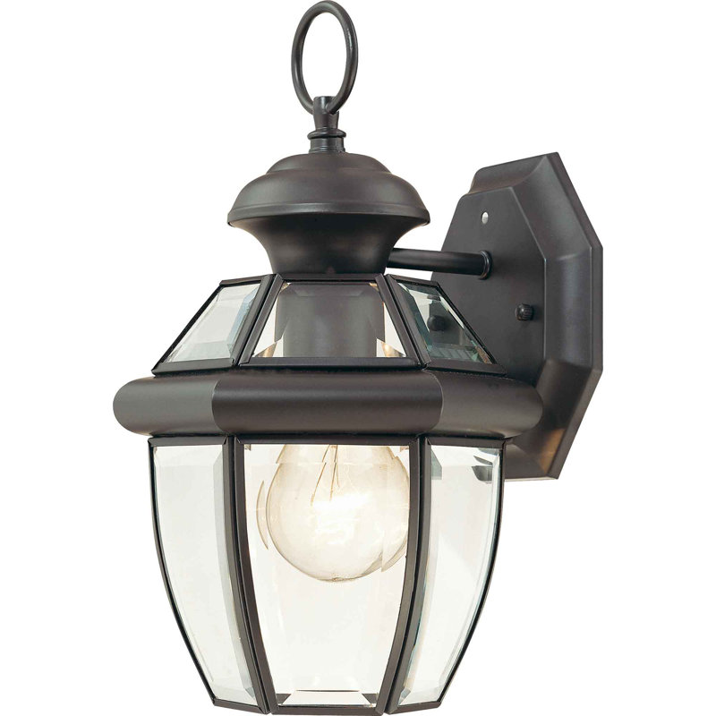 Lanterne murale d'extérieur 1 lumière en acier à fixation murale pour l'intérieur et l'intérieur en bronze antique avec verre biseauté transparent 
