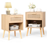 Rattan Nightstand With 1 Storage Drawers (Set of 2)