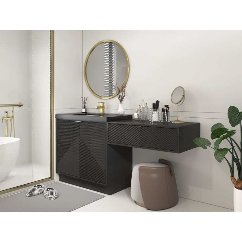 Meuble-lavabo autoportant 24 po avec lavabo en acrylique et tiroir noir 24 po Monterey, Noir, 71", Noir