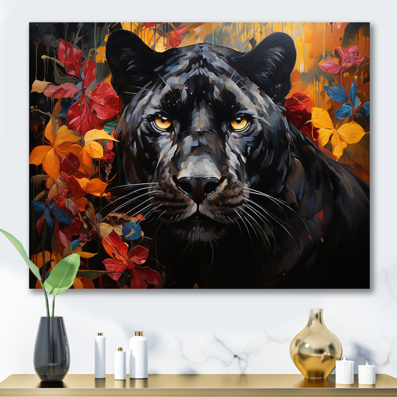 Panther Elusive Panther Collage - Animals Wall Decor, H 30 po x l 40 po x P 1,5 po, Toile tendue