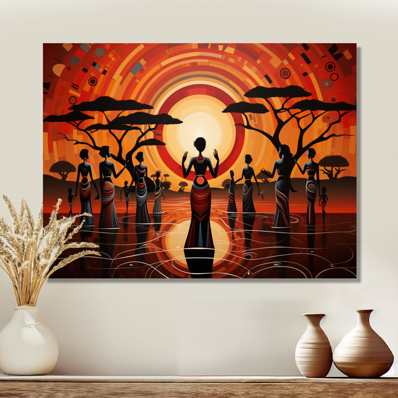 Célébration sacrée de la pleine lune tribale - art mural africain, salon, Toile tendue, H 30 po x l 40 po x P 1,5 po