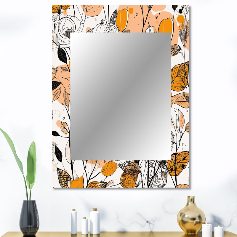 Rétro terracotta roses Illustration I - miroir décoratif botanique, grand miroir mural brun, impression d'art en métal