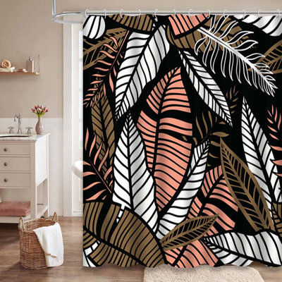 Rideau de douche imperméable à motif de feuilles tropicales exotiques colorées avec 12 crochets