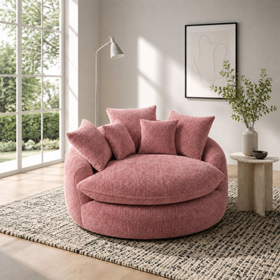 Pouf rond surdimensionné de 137 cm en polyester rose - Grand fauteuil inclinable avec coussin, canapé confortable en mousse pour salon