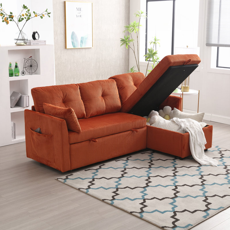Accoudoirs carrés 81,1 po, Velours côtelé orange