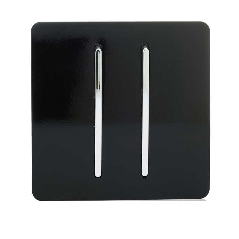 Trendi Switch 2 Gang 1 or 2 way Rocker Light Switch, Gloss Black